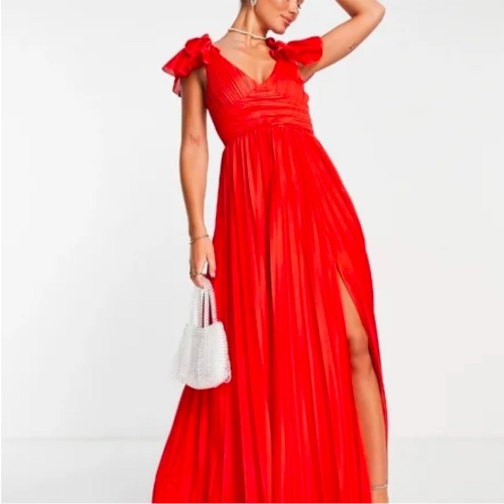 ASOS Red Maxi Dress with Ruffled Sleeves